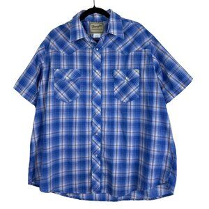 Wrangler Men's Blue & Red Plaid Short Sleeve Western Button-Down Shirt 2XL